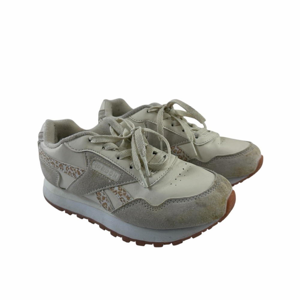 Reebok Beige and Gray Sneakers with Cheetah Pattern Accents‎ Sz 3